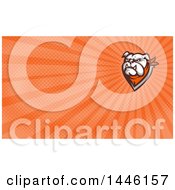 Clipart Of A Retro Tough Bulldog Head With A Bandana And Orange Rays Background Or Business Card Design Royalty Free Illustration