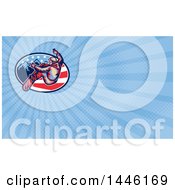 Clipart Of A Retro Snowboarder Leaving Stripes Over Mountains And American Stars And Blue Rays Background Or Business Card Design Royalty Free Illustration by patrimonio