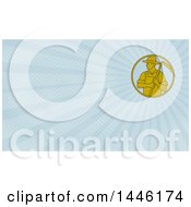 Poster, Art Print Of Mono Line Styled Farmer Holding A Scythe In A Circle And Blue Rays Background Or Business Card Design