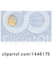 Clipart Of A Mono Line Styled Female Auto Mechanic Flexing And Holding A Wrench Over Rays And Blue Rays Background Or Business Card Design Royalty Free Illustration by patrimonio