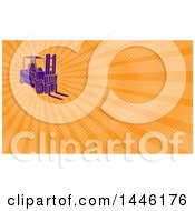 Clipart Of A Mono Line Styled Purple And Yellow Man Operating A Forklift And Orange Rays Background Or Business Card Design Royalty Free Illustration by patrimonio