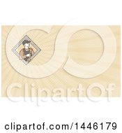 Clipart Of A Mono Line Styled Mechanic Holding A Wrench In A Diamond And Rays Background Or Business Card Design Royalty Free Illustration