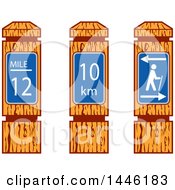 Poster, Art Print Of Wooden Hiking Mile Marker Signs