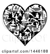 Poster, Art Print Of Black And White Heart Of Silhouetted Women Doing Yoga