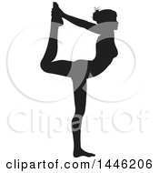 Clipart Of A Black Silhouetted Woman In A Yoga Pose Royalty Free Vector Illustration