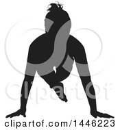 Clipart Of A Black Silhouetted Woman In A Yoga Pose Royalty Free Vector Illustration