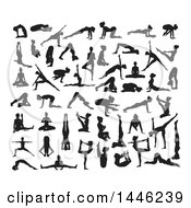 Clipart Of Black Silhouetted Women In Yoga Poses Royalty Free Vector Illustration