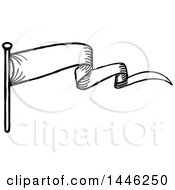 Clipart Of A Sketched Or Etched Styled Black And White Scroll Banner Royalty Free Vector Illustration
