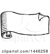 Clipart Of A Sketched Or Etched Styled Black And White Scroll Banner Royalty Free Vector Illustration