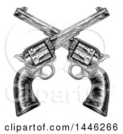 Poster, Art Print Of Black And White Woodcut Etched Or Engraved Crossed Vintage Revolver Pistols