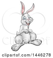 Clipart Of A Cartoon Happy White Easter Rabbit Royalty Free Vector Illustration