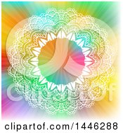 Poster, Art Print Of Round White Ornate Frame On A Colorful Background With Rays