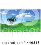 Poster, Art Print Of 3d Tree In A Green Hilly Landscape