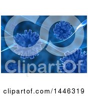 Clipart Of A Background Of 3d Waves And Virus Cells In Blue Royalty Free Illustration
