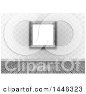 Clipart Of A 3d Blank Picture Frame On A Wall Of Gray Damask Over Wood Floors Royalty Free Illustration