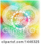 Poster, Art Print Of Happy Holi Greeting In A White Ornate Frame Over A Colorful Burst