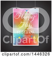 Clipart Of A Suspended Happy Holi Festival Poster Over Black Royalty Free Vector Illustration by KJ Pargeter