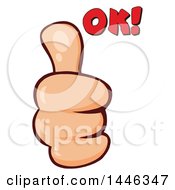 Clipart Of A Cartoon White Thumb Up Emoji Hand With Ok Text Royalty Free Vector Illustration