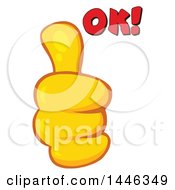 Clipart Of A Cartoon Yellow Thumb Up Emoji Hand With Ok Text Royalty Free Vector Illustration