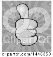 Clipart Of A Cartoon Grayscale Thumb Up Emoji Hand Over A Starburst Royalty Free Vector Illustration