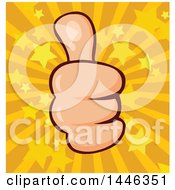 Clipart Of A Cartoon White Thumb Up Emoji Hand Over A Starburst Royalty Free Vector Illustration