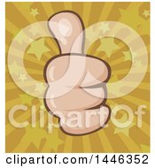Clipart Of A Cartoon Faded White Thumb Up Emoji Hand Over A Starburst Royalty Free Vector Illustration