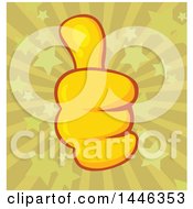 Clipart Of A Cartoon Yellow Thumb Up Emoji Hand Over A Starburst Royalty Free Vector Illustration
