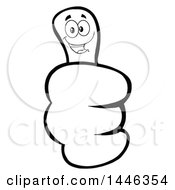 Clipart Of A Cartoon Black And White Lineart Thumb Up Emoji Hand Character Royalty Free Vector Illustration