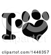 Poster, Art Print Of Black And White Letter I And Heart Shaped Dog Or Cat Paw Print