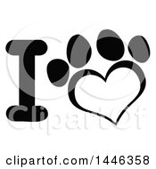 Clipart Of A Black And White Letter I And Heart Shaped Dog Or Cat Paw Print Royalty Free Vector Illustration