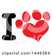 Poster, Art Print Of Letter I And Red Heart Shaped Dog Or Cat Paw Print