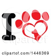 Poster, Art Print Of Letter I And Heart Shaped Paw Print With A Silhouetted Dog