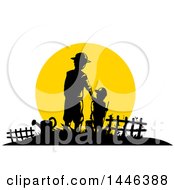 Poster, Art Print Of Silhouetted Father And Son Farmers Against A Sunset