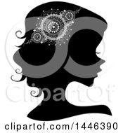 Black Silhouetted Profiled Woman Wearing A Doily Headdress