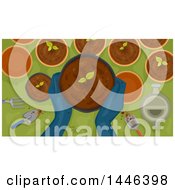 Clipart Of A Pair Of Gardener Hands Holding A Potted Seedling Plant Royalty Free Vector Illustration