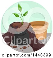 Poster, Art Print Of Pair Of Gloved Gardener Hands Pulling A Seedling Plant From A Bag To Put In A Pot