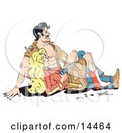 Cowboy Sitting Beside A Blond Cowgirl Who Is Holding A Gun Clipart Illustration by Andy Nortnik
