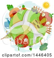 Poster, Art Print Of Globe With Fruit And Vegetable Houses