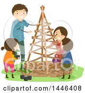 Poster, Art Print Of Happy Brunette White Family With A Trellis In Their Garden