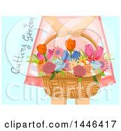 Poster, Art Print Of Cropped Woman Holding A Flower Basket With Cutting Garden Text Over Blue