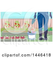 Poster, Art Print Of Cropped Woman In Garden Gear Standing By Tools And Plants
