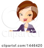 Poster, Art Print Of Short Haired Brunette White Business Woman Over A Sign