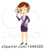 Poster, Art Print Of Short Haired Brunette White Business Woman Looking Through A Magnifying Glass