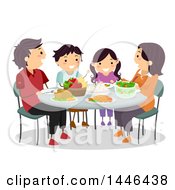 Happy Brunette White Family Eating Dinner Together