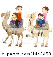 Poster, Art Print Of Happy Brunette White Family Riding Camels
