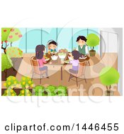 Poster, Art Print Of Happy White Family Eating A Meal At An Indoor Garden