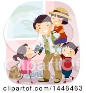 Poster, Art Print Of Happy Explorer Father Playing With His Kids