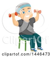 Poster, Art Print Of Happy White Senior Man Working Out With Dumbbells