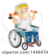 Poster, Art Print Of Happy White Senior Man In A Wheelchair Working Out With Dumbbells