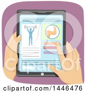 Clipart Of A Pair Of Hands Holding And Using A Fitness App On A Tablet Royalty Free Vector Illustration
